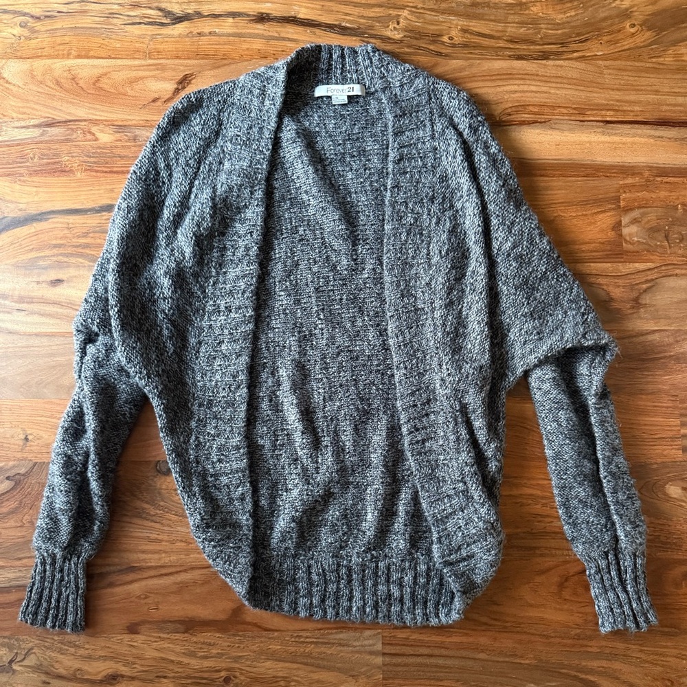 Forever 21 Heathered Charcoal Open-Front Cardigan Sweater